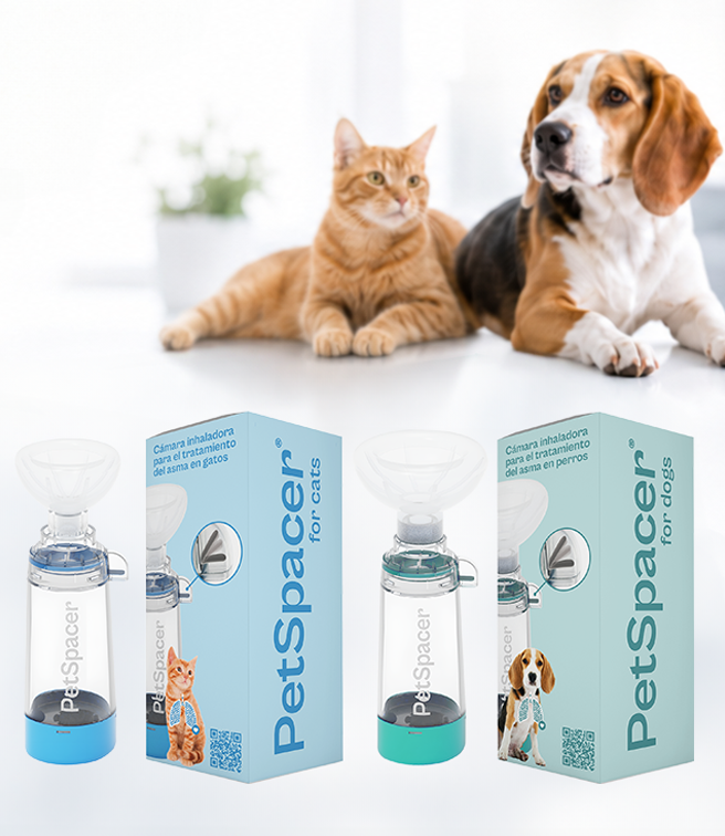 Gato e cão com as câmaras expansoras PetSpacer